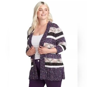 New Lane Bryant Purple Striped Open-Front Cardigan Size 22/24 (3X)